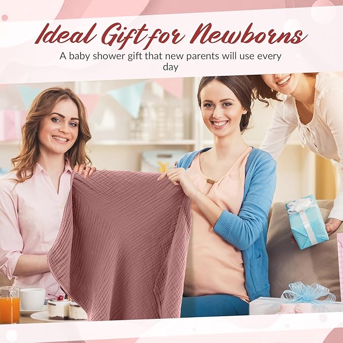 6 Pcs Muslin Hooded Bath Towels Washcloths and Bibs Set, Muslin Cotton Baby Towels Absorbent Hooded Blanket Towel Infant Bibs for Boys Girls Newborn Infant Essential (Dusty Rose, Deep Rose)