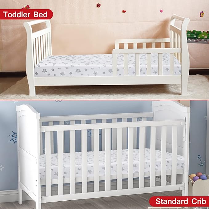 Crib Sheets for Boys or Girls 2 Pack, Fitted Crib Sheet for Standard Size Crib and Toddler Mattresses, Soft and Breathable Material, Grey & White