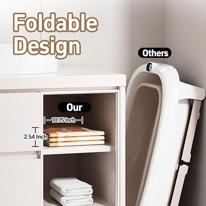 Collapsible Baby Bathtub for Shower, Portable Foldable Toddler Bath Tub with Non-Slip Base, Compact Travel Essentials for Kids & Infants, Easy Storage in Small Spaces, Brown