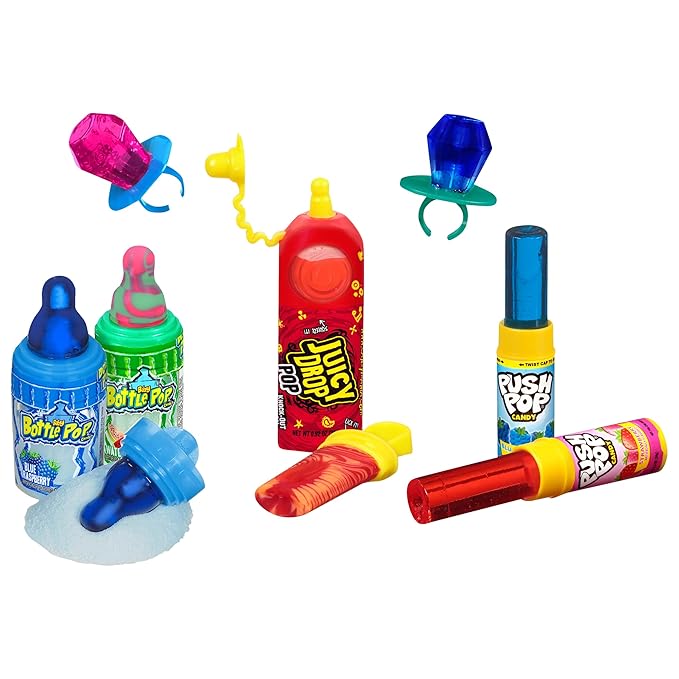 Candy Variety Pack Bag, 7 Ct Bulk Individually Wrapped Lollipops, Ring Pop, Push Pop, Baby Bottle Pop & Juicy Drop, Birthday Parties, Valentine's Gifts, Goodie Bags, Party Favors