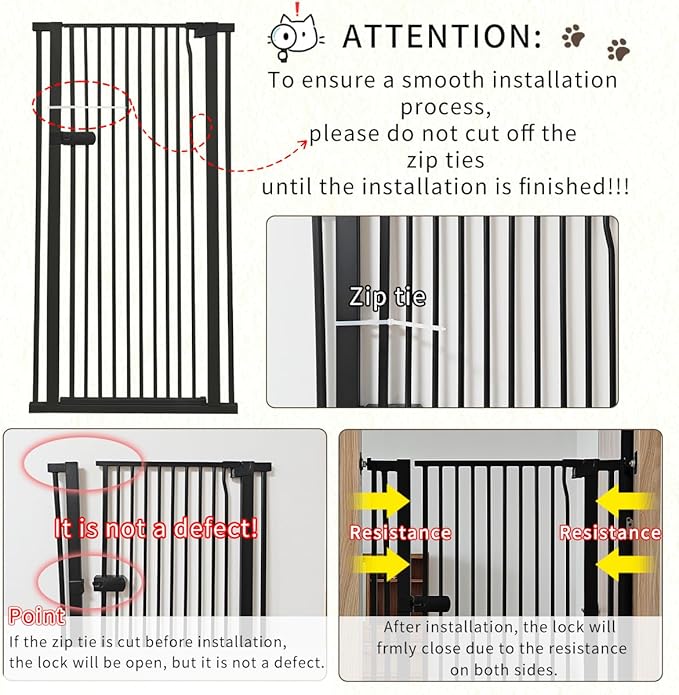Lumizone Extra Tall Cat Gate 55.12" High Pressure Mounted Extra Wide 2025 New (17 Sizes) 1.37" Gap No Drilling Auto-Close One-Handed Operation Tall Pet Gate for Dogs(Black, 55.12" H x 63.39"-67.71" W)