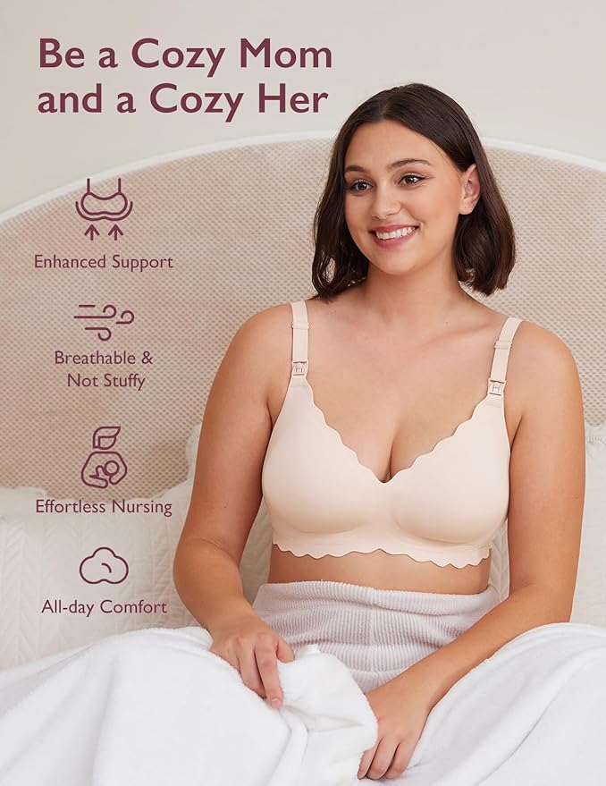 Momcozy Nursing Bras for Breastfeeding, Seamless Pregnancy Maternity Bra Wireless Classic Jelly Strip Support Nursing Bra