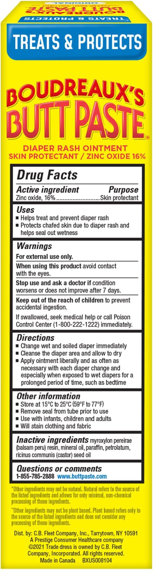 Boudreaux's Butt Paste Original Diaper Rash Cream, Diaper Cream for Baby, Fast Relief from Mild Discomfort, Pediatrician-Recommended Brand, 4 oz Tube