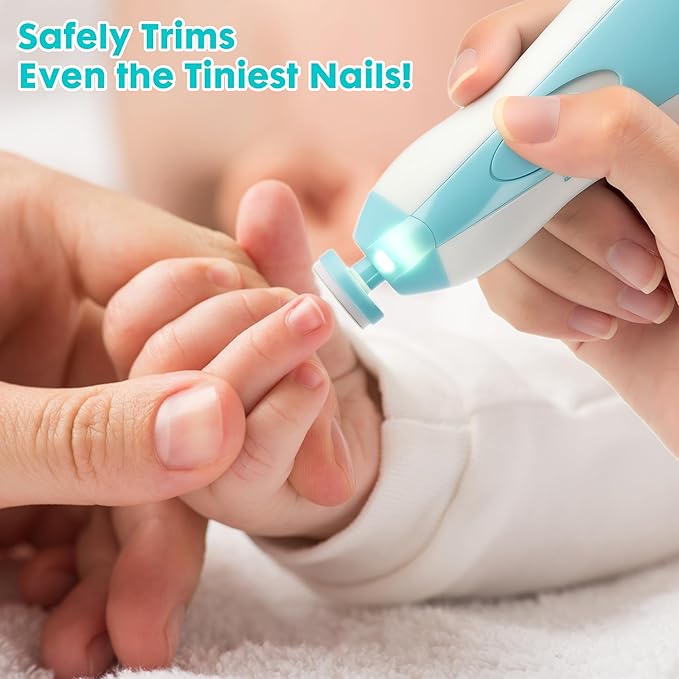 Baby Nail Trimmer File with Light Safe Electric Nail Clippers Kit for Newborn Infant Toddler Kids Toes and Fingernails Care, Polish and Trim Battery Operated (AA)