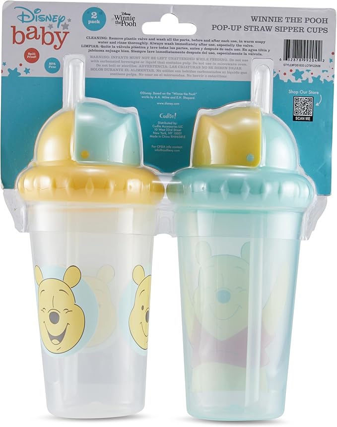Disney Toddler Sippy Cups for Boys and Girls | 10 Ounce Sippy Cup Pack of Two with Straw and Lid | Durable Leak Proof Travel Water Bottle for Toddlers