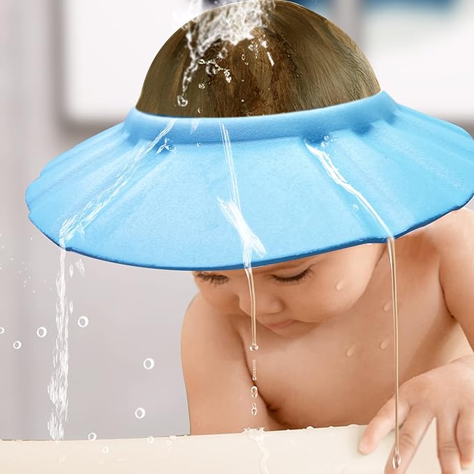 Soft Adjustable Baby Shower Cap - Head Visor for Washing Hair, Bathing Protection - Bath Cap for Toddler, Kids, Children (Blue)
