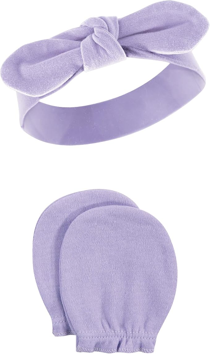 Hudson Baby baby-girls Cotton Headband and Scratch Mitten Set