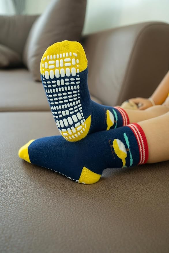 RATIVE Non Skid Anti Slip Crew Socks With Grips for Baby Infant Toddlers Kids Boys