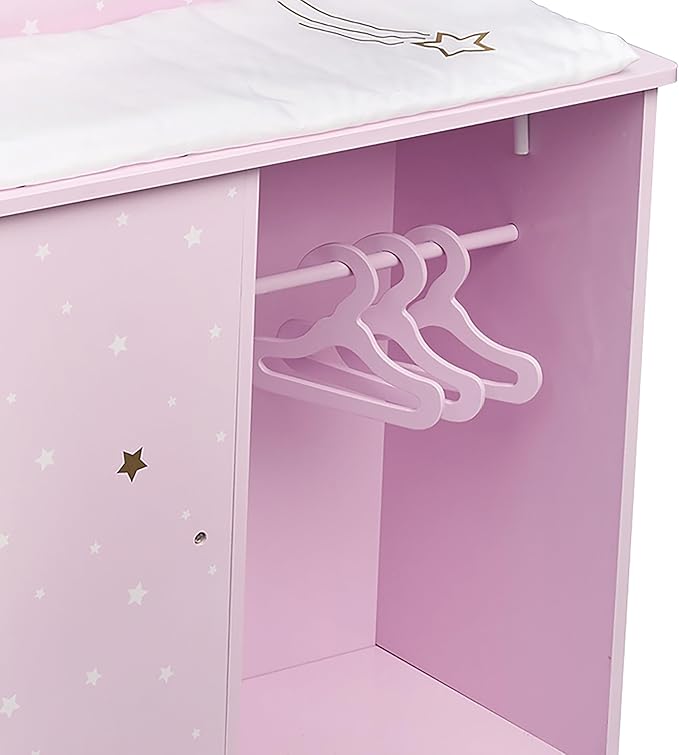 Olivia's Little World Baby Doll Changing Station with Built-in Baby Doll High Chair, Closet, Shelves, Sink, Overhead Mobile, & Baby Doll Clothing Hangers for up to 18 Inch Dolls, Purple Stars
