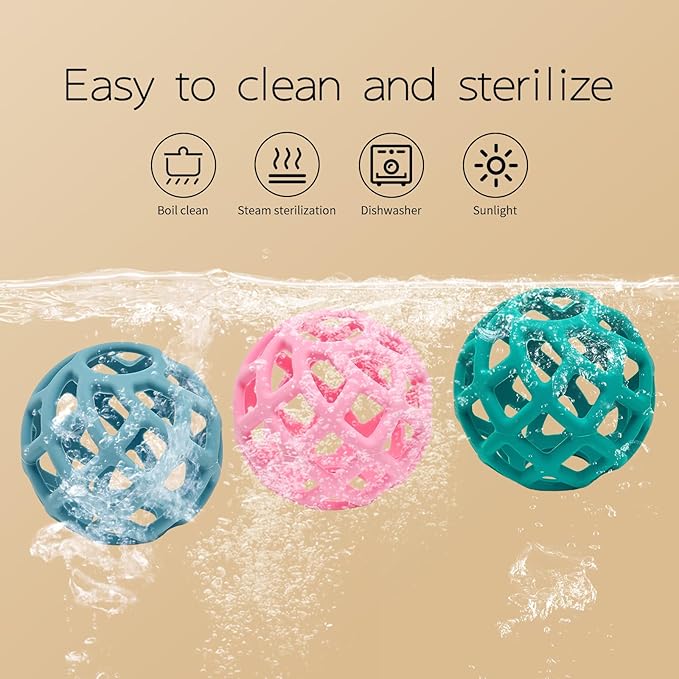 Baby Teething Toys, Silicone Babys Chew Toys for Soothing Babies Gums, Sensory Hollow Ball Teether for Babies 3+ Months,Baby Teether Toys,Baby Gifts for Girl & Boy (Light Blue)