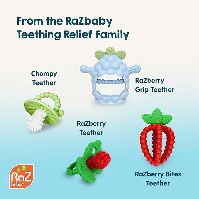 RaZbaby RaZ-Apple Silicone Teether & Rattle Toy – Soft, Flexible & Easy to Hold, Soothing Sounds for Entertainment, Textured for Teething Relief, Nipple-Shaped Stem for Comfort – BPA-Free, 3M+