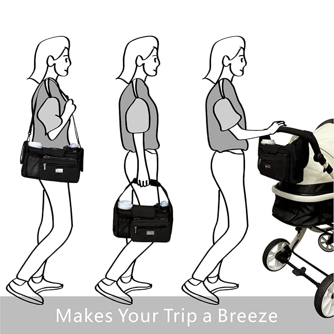 TOPDesign Universal Baby Stroller Organizer, Stroller Caddy with Detachable Mesh Bag & Heightened Insulated Cup Holders & Non-Slip Secure Hooks Accessories, Fits Most Strollers (Morning Glory)