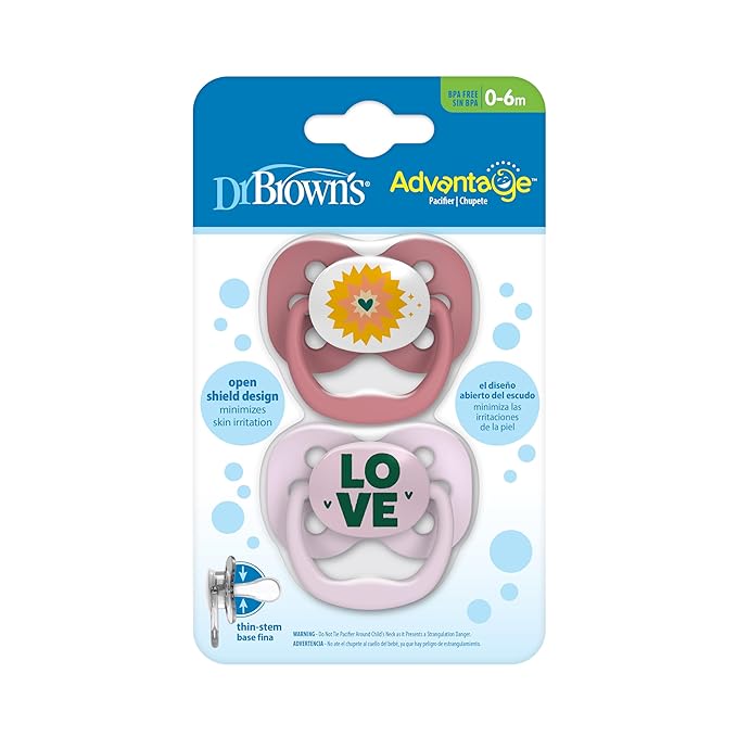 Dr. Brown's Advantage Baby Pacifier, Fully Symmetrical Soother with Soft Silicone Bulb, Glow-in-The-Dark Coral Ocean-Lavendar Love, 0-6m, BPA-Free, 4-Pack