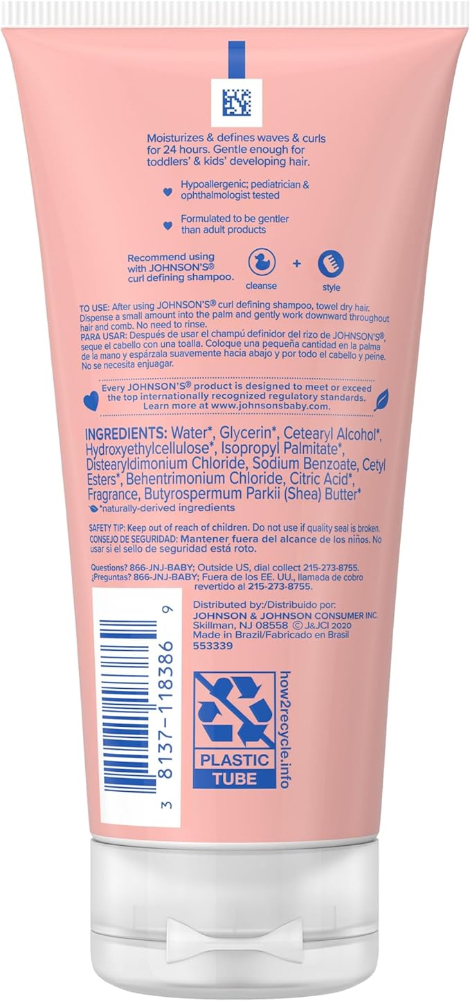 Johnson's Kids' Curl Defining Leave-In Conditioner with Shea Butter, Smooths Frizz & Defines Waves & Curls for 24 Hours, Hypoallergenic, 6.8 fl. oz