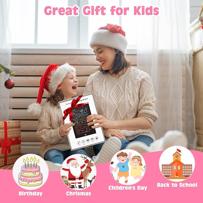 cimetech LCD Writing Tablet, Toddler Girl Toys for 1-3 Year Old, 12 Inch Drawing Pad for Kids Doodle Board, Learning and Educational Kids Toys for 4 5 6 7 8 Year Old Boys Birthday Gift, Pink