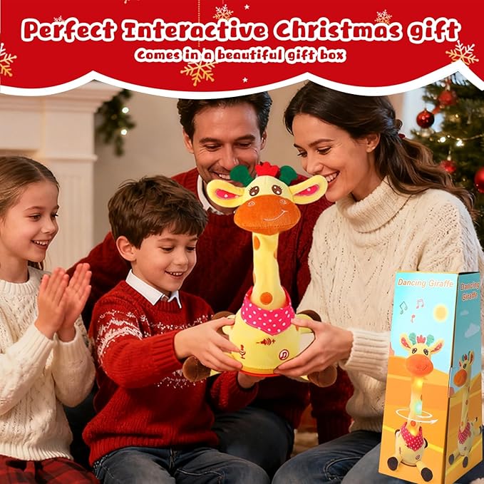 Dancing Talking Musical Giraffe Toy, Tummy Time Toy with Volume Adjustment, Singing Giraffe Stuffed Animal 10 Children's Songs Light Up Toys, Repeating What You Say, Baby Toy