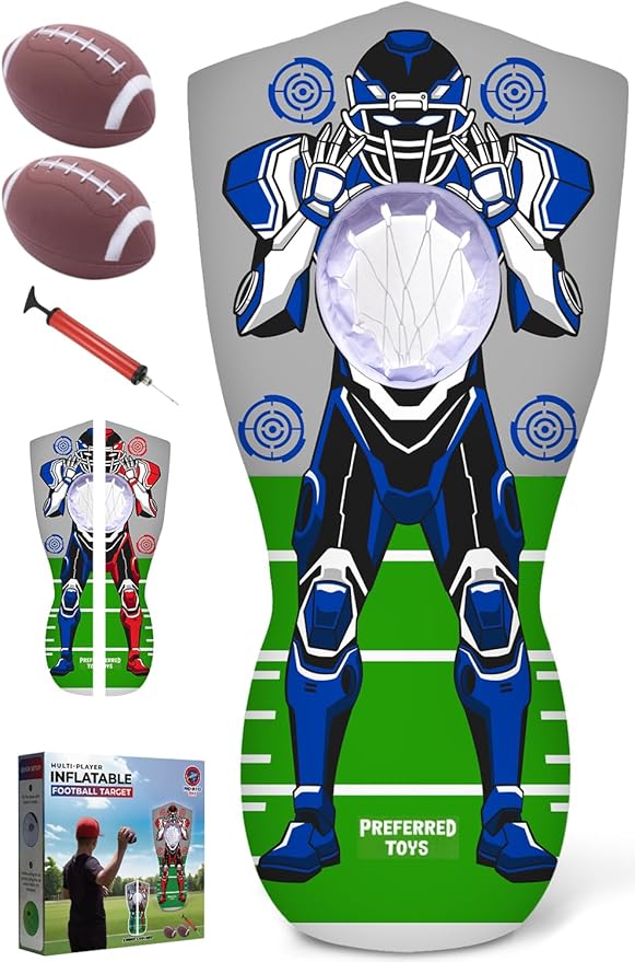 Inflatable Football Target – Double-Sided Toss Training Game with Mini Footballs – Super Bowl Party Game for Kids and Adults – Indoor & Outdoor Backyard Fun – 65 Inch