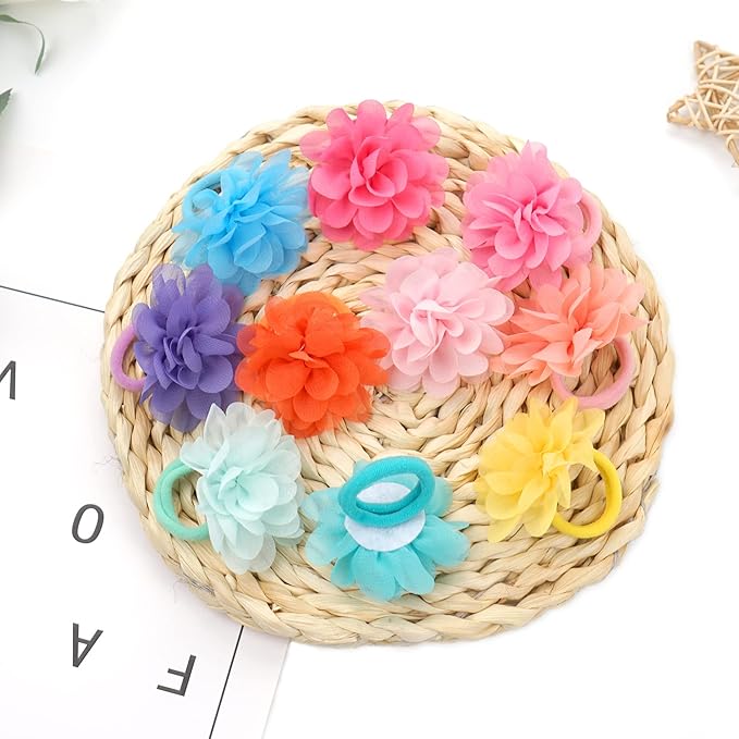 50PCS Toddler Girls Hair Ties Hair Scrunchies 2inch Chiffon Flower Hair Bows Rubber Bands Hair Ties Soft Elastics Ponytail Holders Hair Accessories for Infants Toddlers Kids Children Set of 25 Pairs