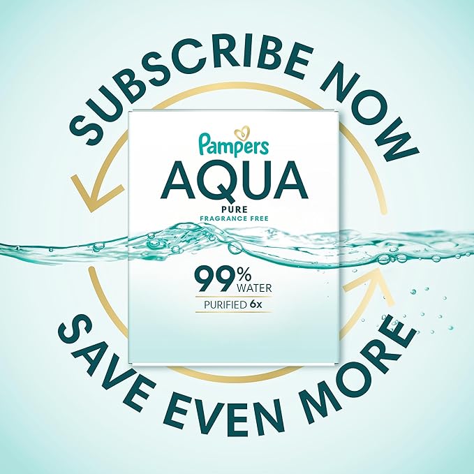 Pampers Baby Wipes Aqua Pure, 99% water-based wipes, Hypoallergenic and Unscented Baby Wipes, 672 Wipes Total (12 Flip-Top Packs)