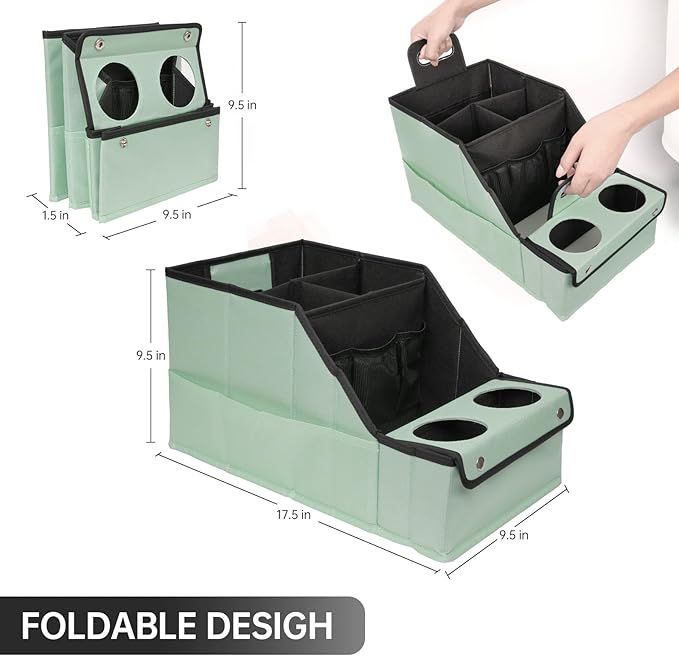 MULISOFT Car Seat Organizer - Backseat Car Organizer with 11 Storages Compartments and 2 Cup Holders, Green
