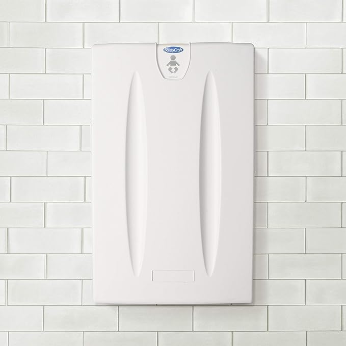 SafetyCraft Vertical Baby Diaper Changing Station, Wall Mounted, Built in Liner Dispenser, One Handed Adjustable Safety Strap (100-EV-SC) - Light Gray