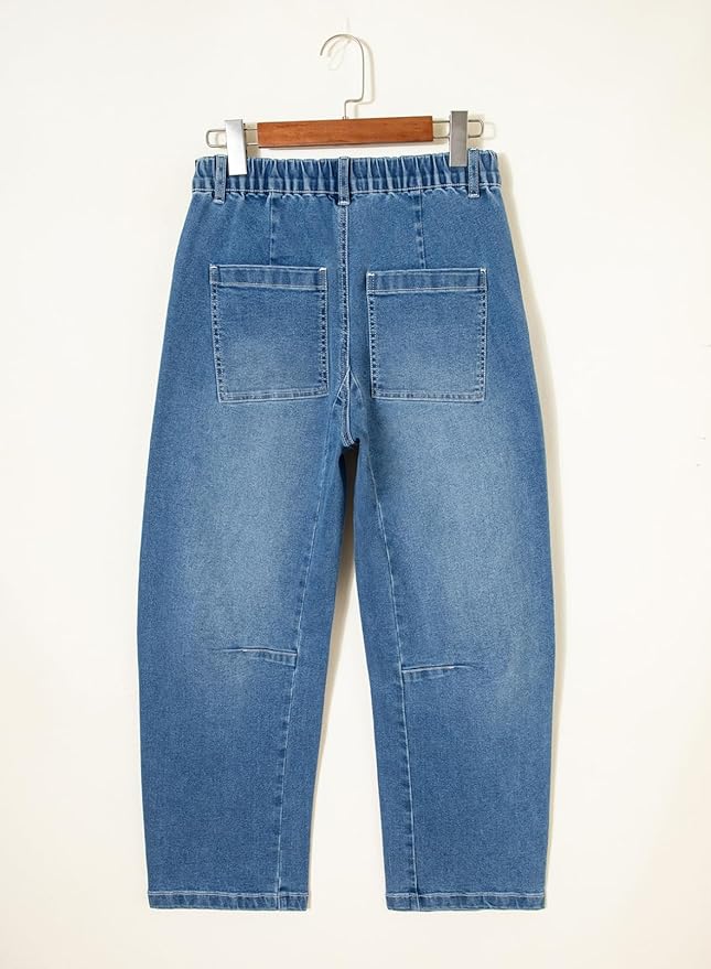 BLENCOT Women's Maternity Jeans Elastic Hight Waist Stretch Barrel Jeans Wide Leg Side Panel Pregnancy Denim Pants