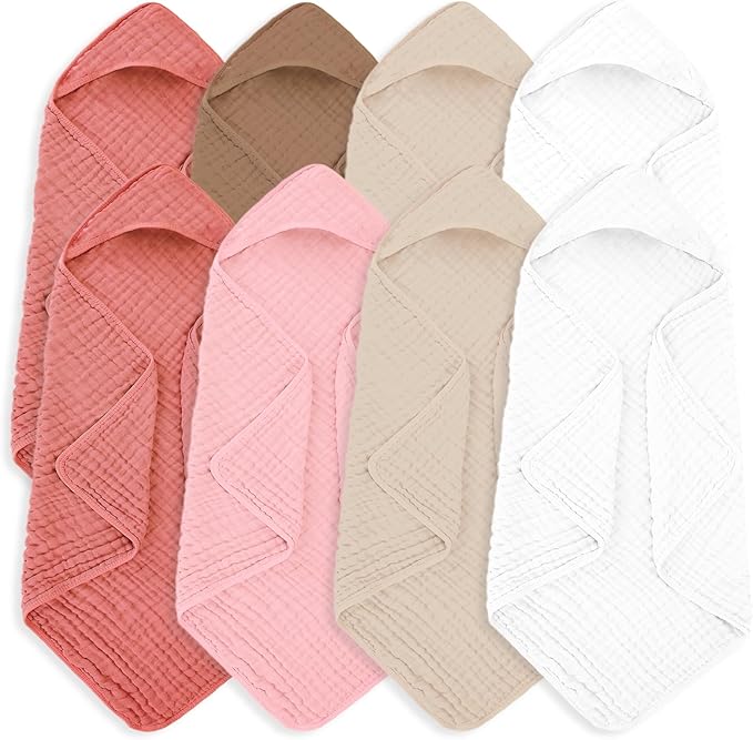 Muslin Hooded Baby Towels 100% Cotton ,Super Soft Muslin Baby Bath Towel - 32 x 32 Inches, Suitable for Newborn and Young Children up to 3 Years Old. (Beige & Coffee)