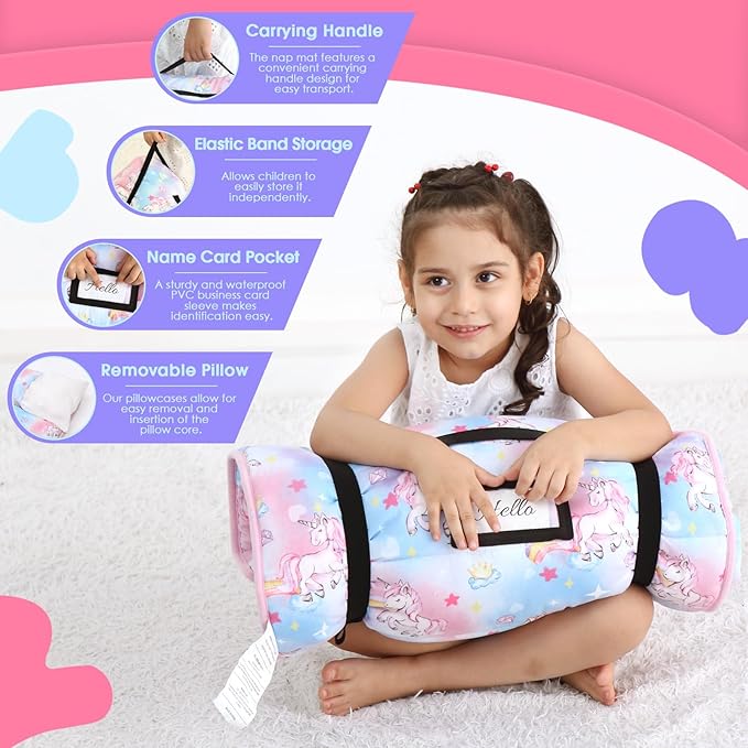 ACRABROS Toddler Nap Mat with Pillow and Blanket, Large Rolled Napping Mats,Slumber Bags for Boys Girls,Kids Sleeping Bag for Daycare, Preschool Travel