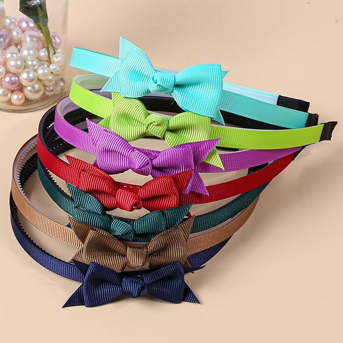 XIMA Mini Hair Bows Headbands for Girls,Cute Knoted Ribbon Bow with Head Band with Teeth for Kid Toddlers Children Teens Hair Accessories Pack of 15-A