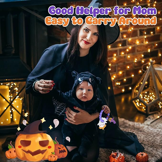 Halloween Baby Teething Toys – Ghost & Pumpkin Man Silicone Teethers for Infant Sensory Toys 0-12months, Infants & Toddlers,Sensory Chew Bracelet for Teething Relief,Halloween Basket Stuffers