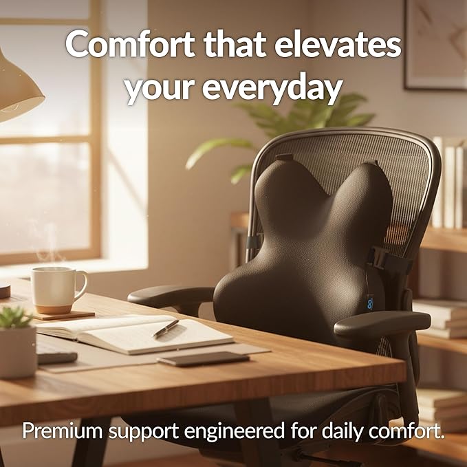 Everlasting Comfort Lumbar Support Pillow for Office Chair - Memory Foam Back Cushion for Car Seat - Promotes Better Posture, Back Pain Relief - Ideal Gaming and Desk Chairs Work and Home Essentials