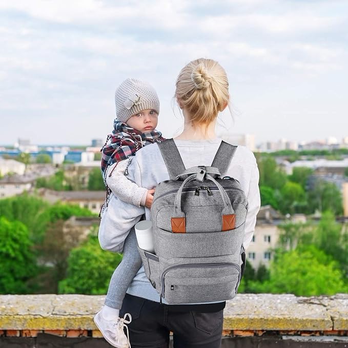 Land Diaper Bag Backpack Large Capacity Waterproof Baby Travel Bag for Dad Mom Light Grey