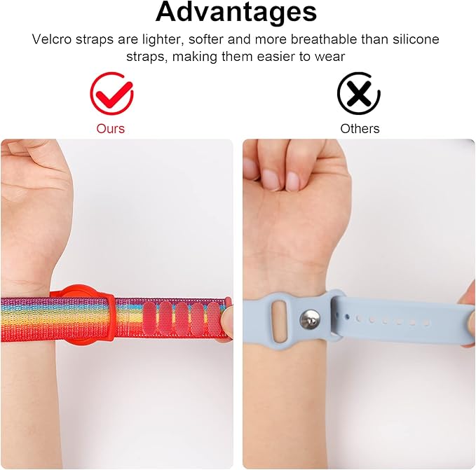Kids Wristband Compatible with Apple AirTag, Protective Case for Air Tag GPS Tracker Holder with Nylon Bracelet, Adjustable Anti Lost Watch Band for Toddler Child Elder(2PacksRainbowB)