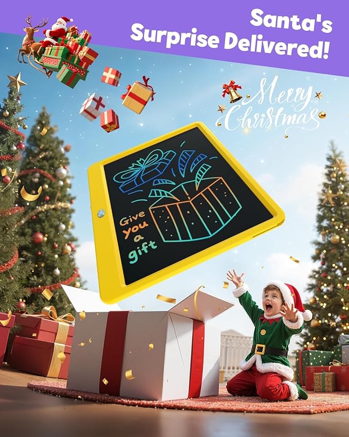 TEKFUN LCD Writing Tablet, 16inch Colorful Drawing Tablet Writing Pad, Kids Travel Essentials, Kids Toys for 3 4 5 6 7 8 Year Old Girls Boys (Yellow)