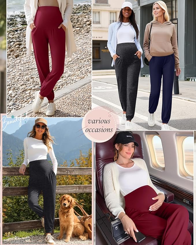 3 Pack Women's Maternity Pants Maternity Jogger Sweatpants Over The Belly Stretchy Pregnancy Pants with Pockets