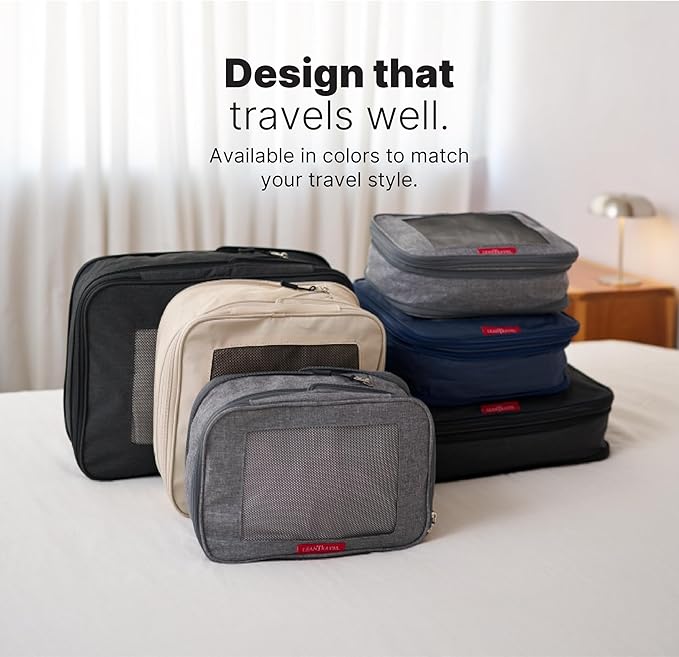 LeanTravel Premium Compression Packing Cubes for Travel - Luggage Organizers with Double Zipper - Sturdy Bags for Suitcase (4-Pack, Navy Blue)