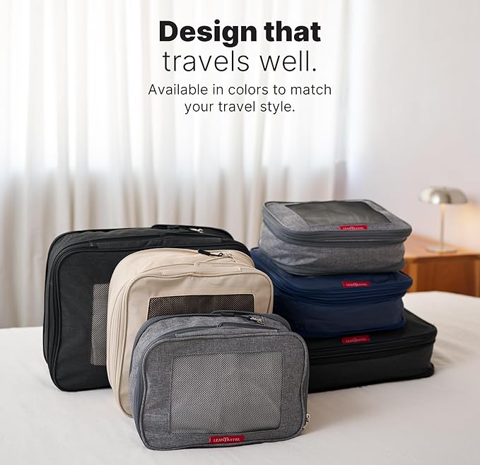 LeanTravel Premium Compression Packing Cubes for Travel - Luggage Organizers with Double Zipper - Sturdy Bags for Suitcase (1 Small Bag, Grey)