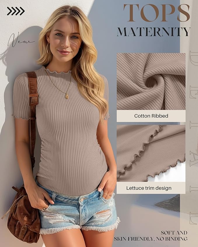 3 Pack Women's Maternity Tops Short Sleeve Ribbed Knit Maternity Shirts Crew Neck Side Ruched Pregnancy Clothes