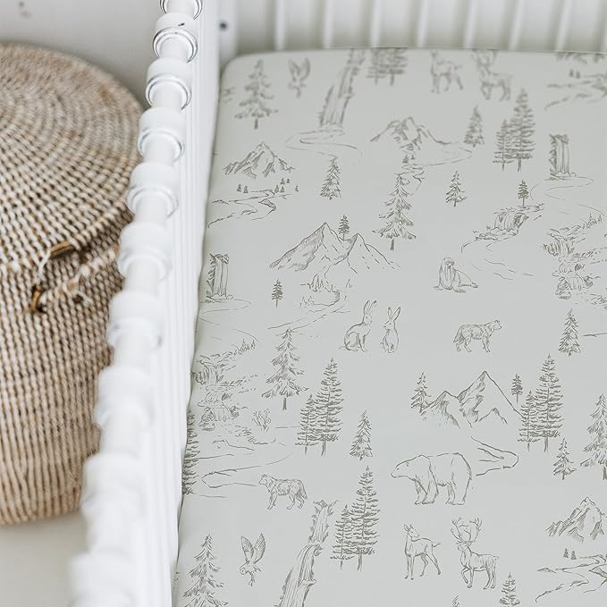 Crib Sheets Neutral - Fitted Baby Crib Sheets Bed for Girl Boy - 2 Pack Standard & Toddler Mattress - Buttery Soft Organic Cotton Blend (Arctic Journey)
