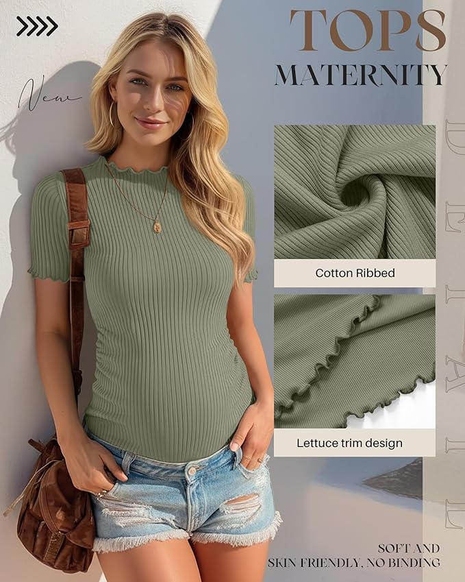3 Pack Women's Maternity Tops Short Sleeve Ribbed Knit Maternity Shirts Crew Neck Side Ruched Pregnancy Clothes