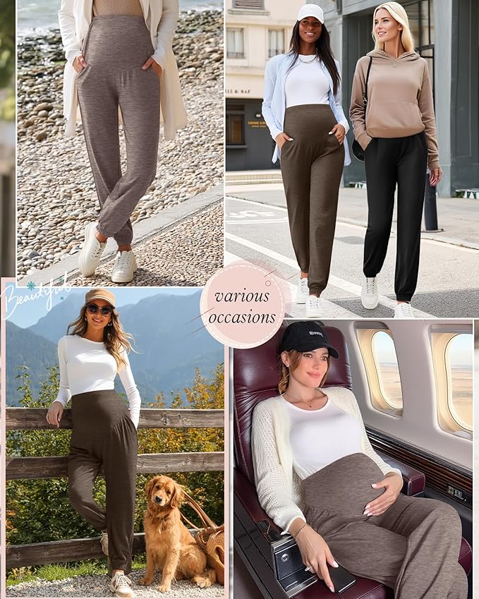 3 Pack Women's Maternity Pants Maternity Jogger Sweatpants Over The Belly Stretchy Pregnancy Pants with Pockets