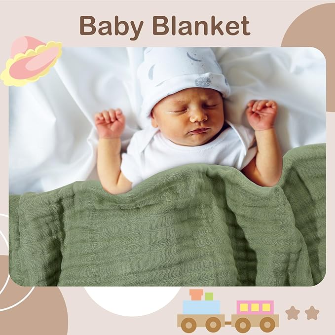 Peryiter 4 Pcs Muslin Hooded Baby Towels 32x32inch Cotton Newborn Bath Essentials Muslin Infant Blankets Absorbent Registry Baby Shower Present for Babies Girl Boy Kids (Green)