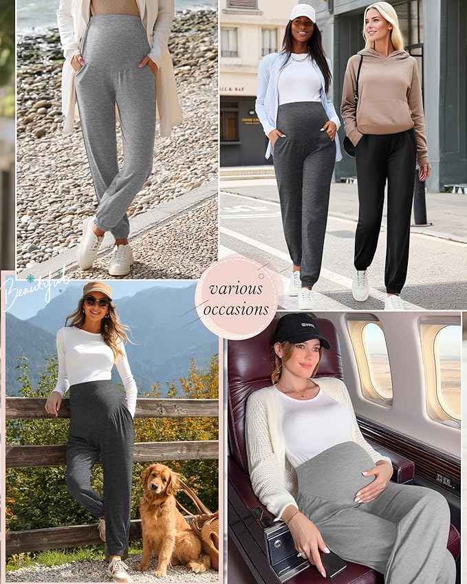 3 Pack Women's Maternity Pants Maternity Jogger Sweatpants Over The Belly Stretchy Pregnancy Pants with Pockets