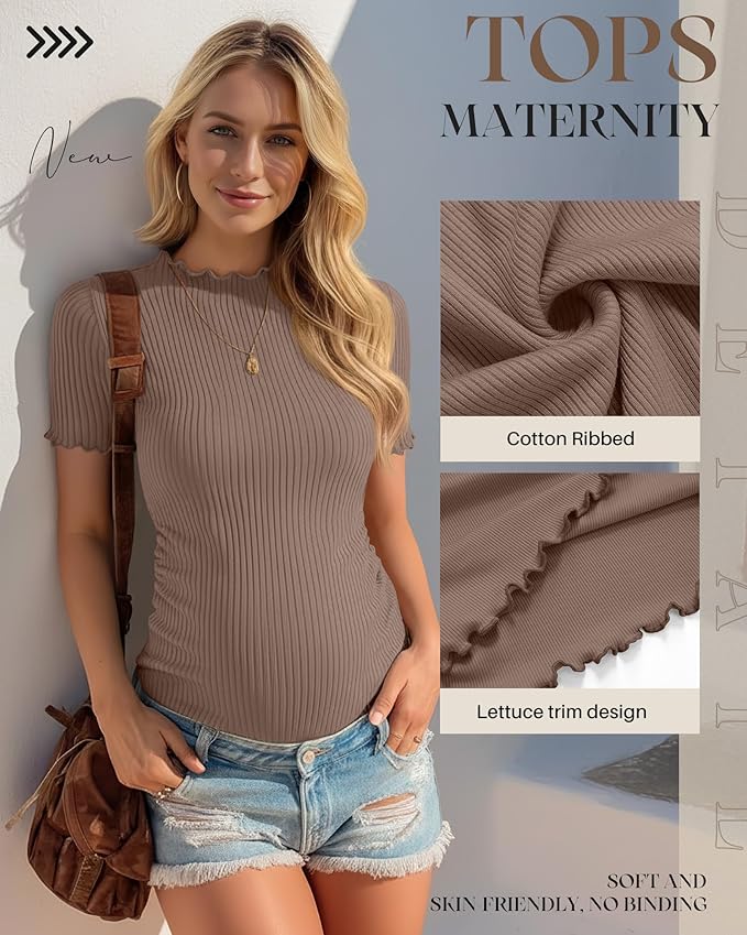 3 Pack Women's Maternity Tops Short Sleeve Ribbed Knit Maternity Shirts Crew Neck Side Ruched Pregnancy Clothes