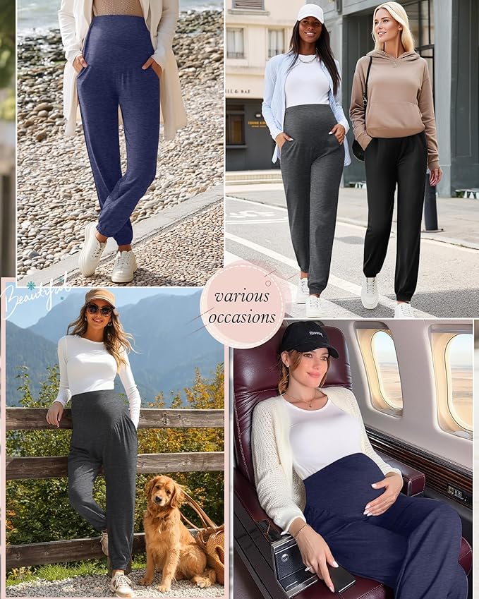3 Pack Women's Maternity Pants Maternity Jogger Sweatpants Over The Belly Stretchy Pregnancy Pants with Pockets