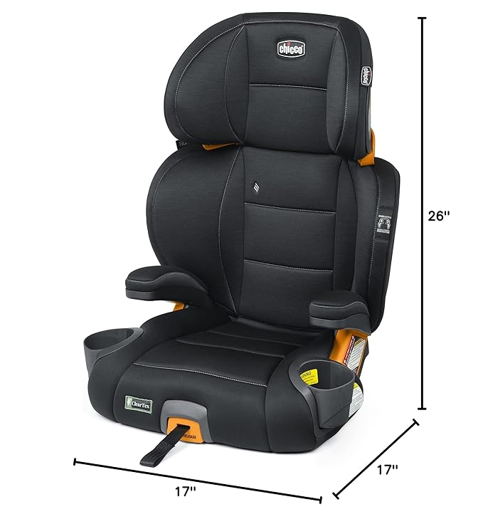 Chicco KidFit ClearTex Plus 2-in-1 Belt-Positioning Booster Car Seat, Backless and High Back Booster Seat, for Children Aged 4 Years and up and 40-100 lbs. | Obsidian/Black