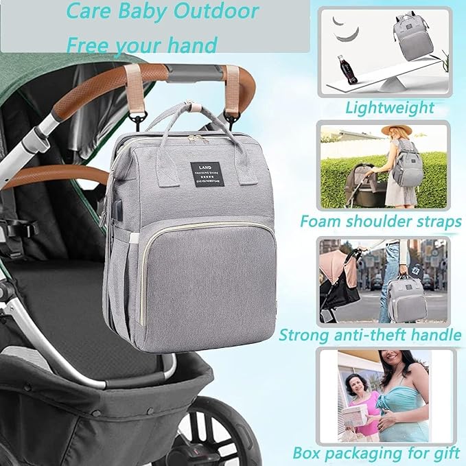 Baby Diaper Bags with Changing Station,900D Oxford Waterproof Diaper Bag Backpack for Moms Dads with USB Charging Port,Large Capacity Baby Essentials(Ungrade Grey)