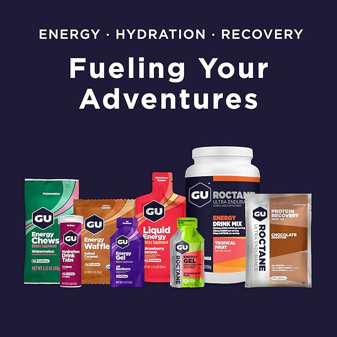 GU Energy Roctane Ultra Endurance Energy Gel, Vegan, Gluten-Free, Kosher, and Dairy-Free On-The-Go Sports Nutrition for Running, Biking, Hiking or Skiing, 24-Count, Lemonade