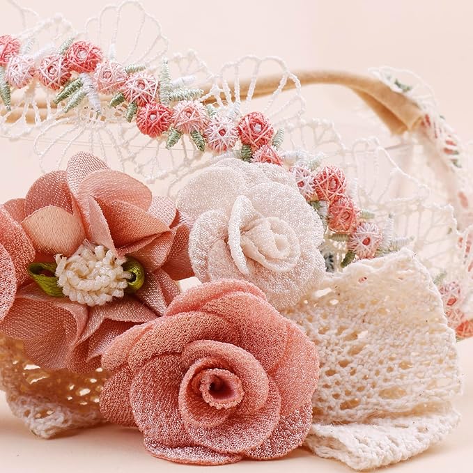 cherrboll 3pcs Baby Girl Headbands Flowers, Super Soft & Stretchy Nylon Floral Hairbands for Newborn Toddler