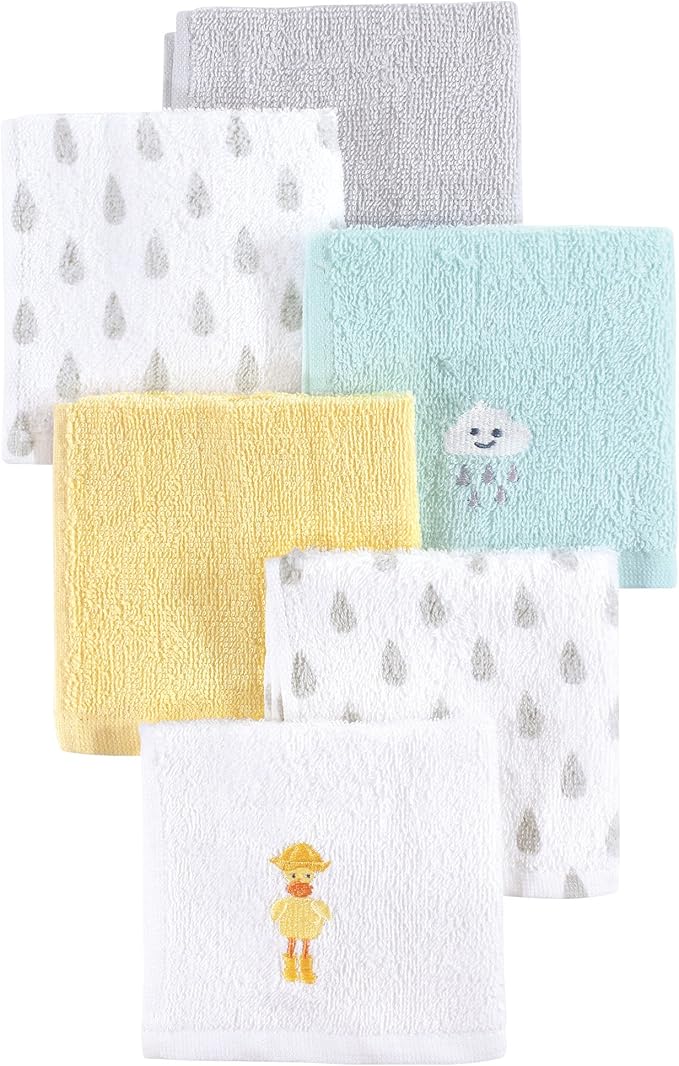 Hudson Baby Unisex Baby Super Soft Cotton Washcloths, Rain Duck, One Size